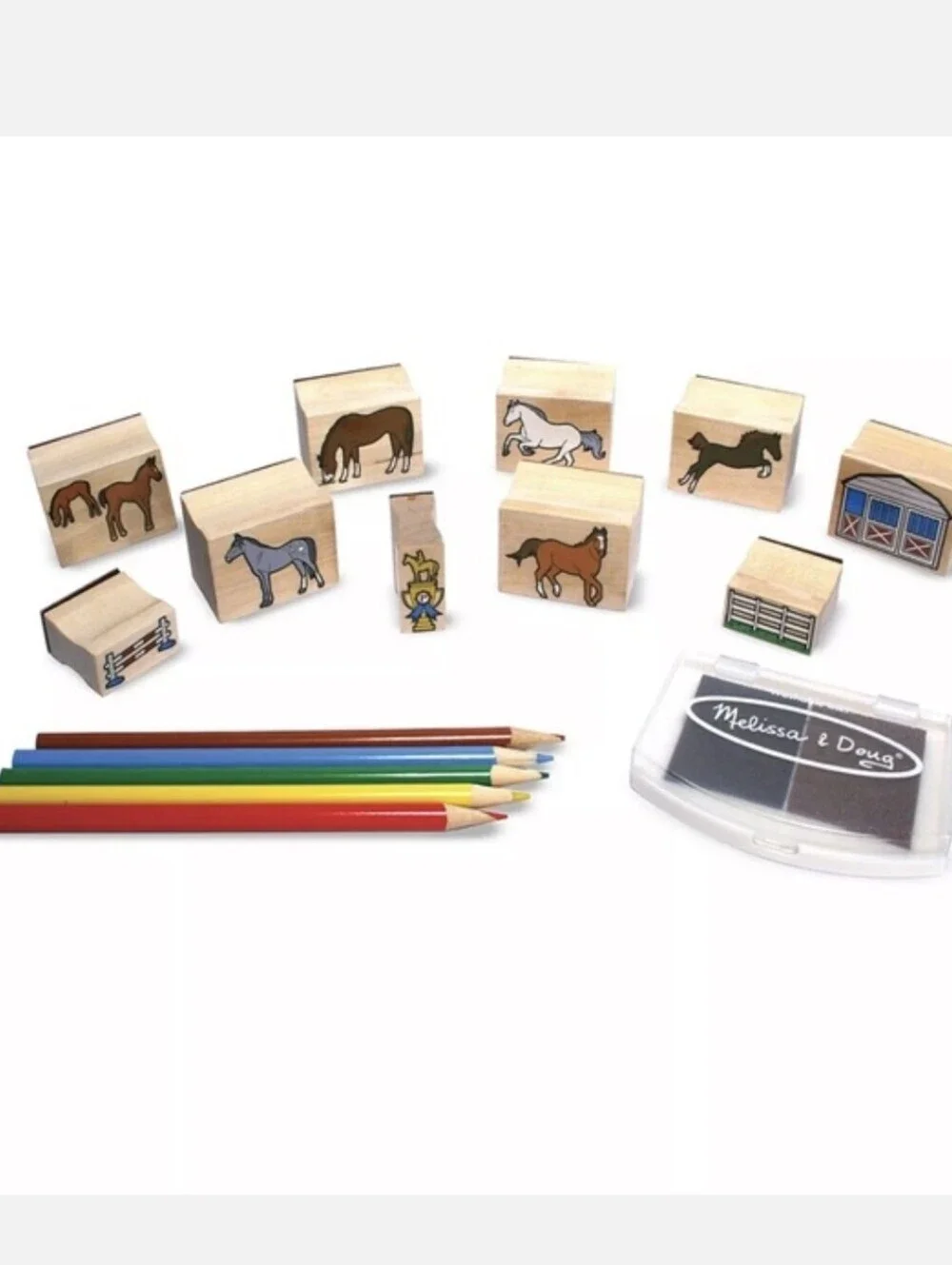 Melissa & Doug•NEW IN BOX/SEALED•Horses Wooden Stamp Set in Wooden Storage Tray